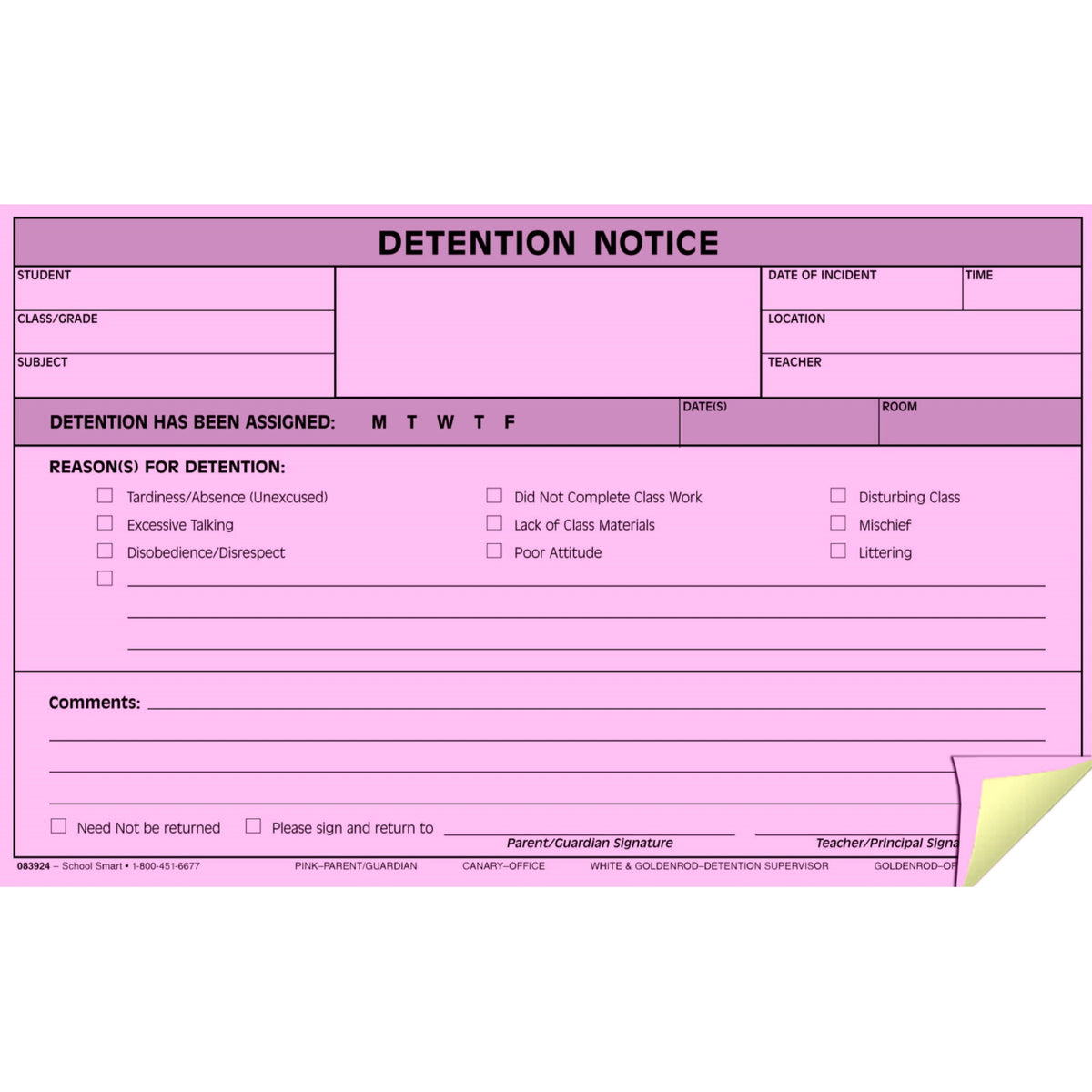 Hammond &Amp; Stephens 4-Part Carbonless Detention Notice Form, 5 X 8 Inches, White, Canary, Pink, Pack Of 100