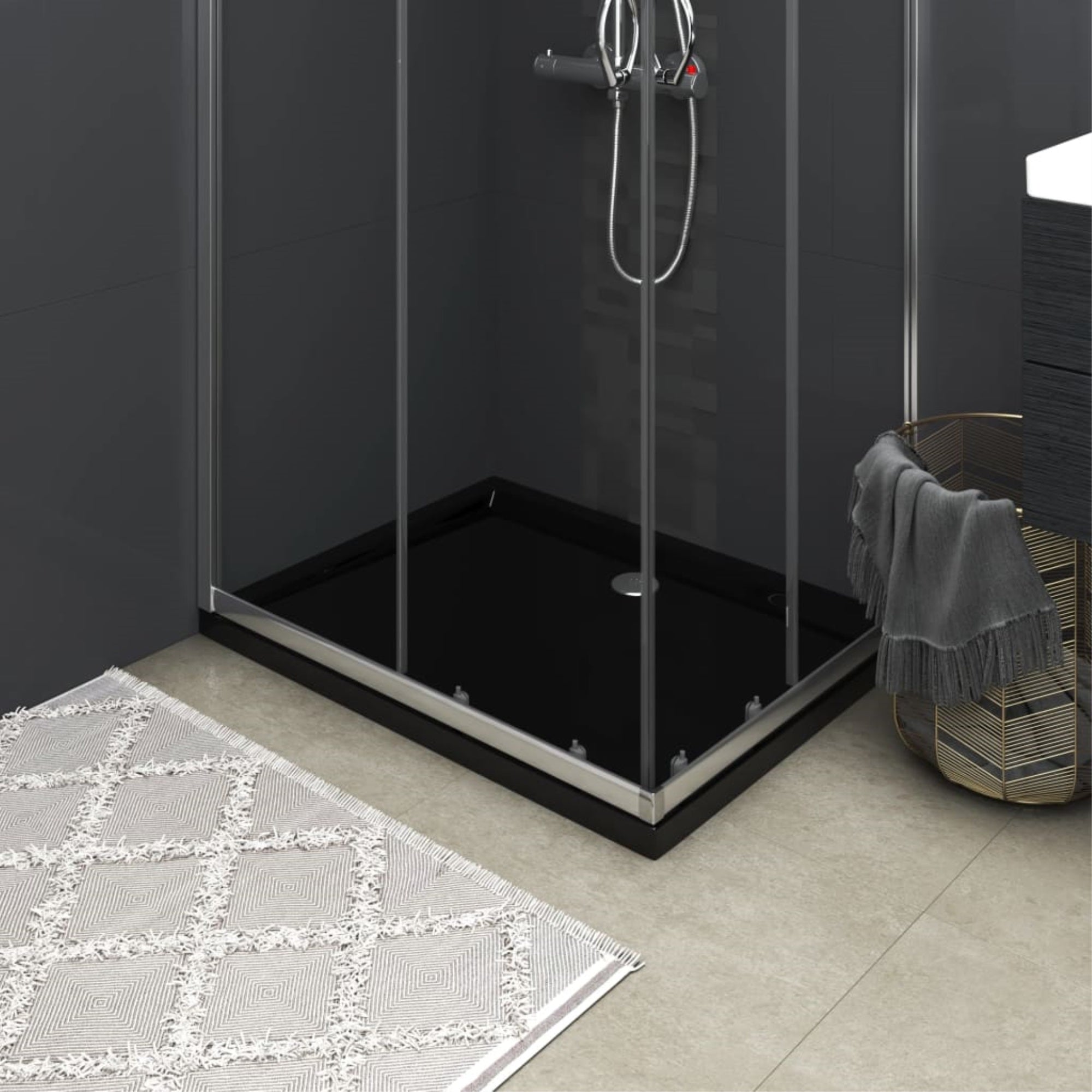 Vidaxl Rectangular Abs Shower Base Tray Black 27.6'X35.4'