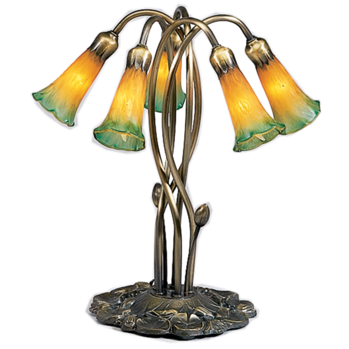 16.5'H Amber/Green Pond Lily 5 Lt Accent Lamp