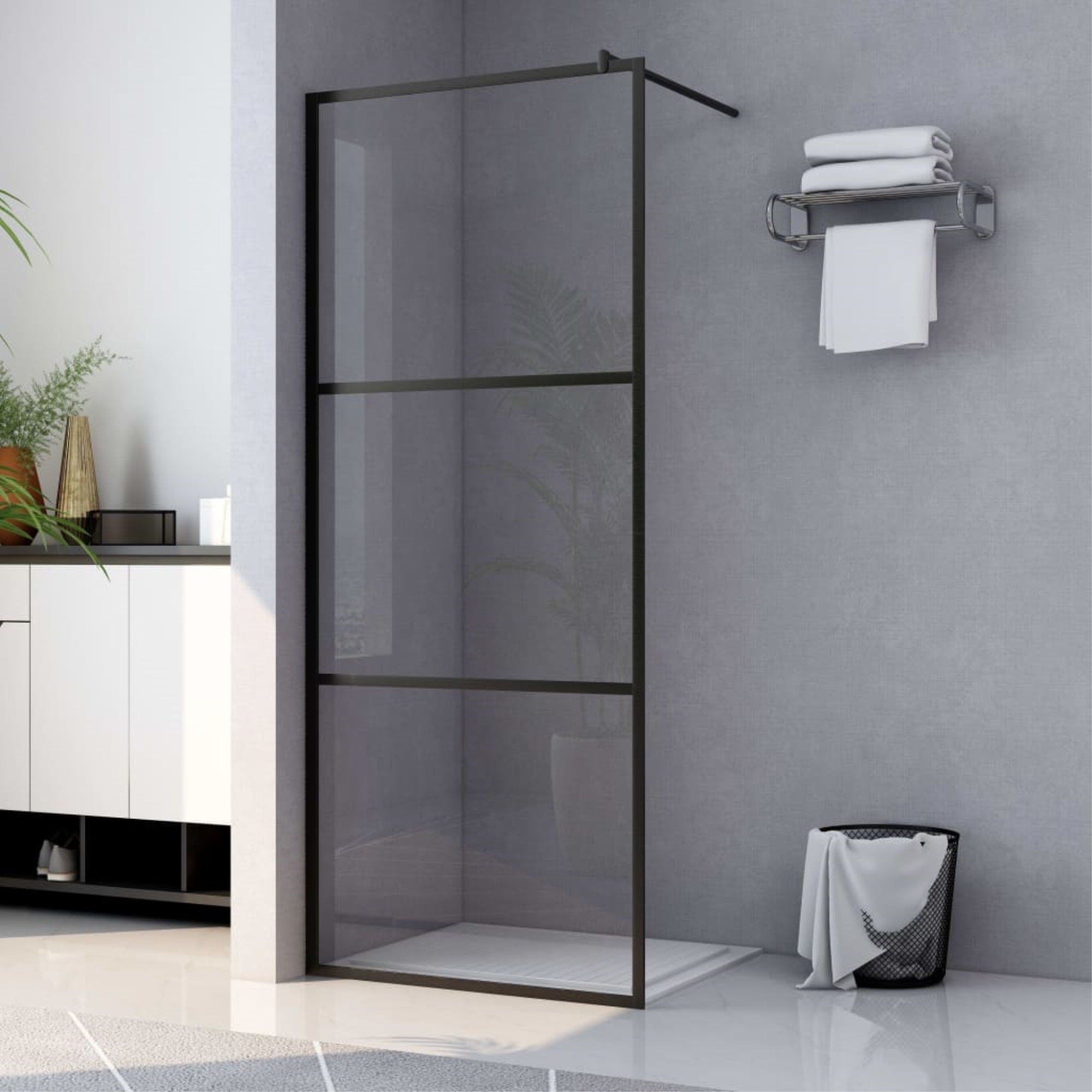 Vidaxl Walk-In Shower Wall With Clear Esg Glass Black 35.4'X76.8'