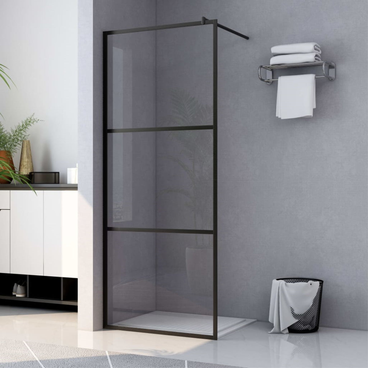 Vidaxl Walk-In Shower Wall With Clear Esg Glass Black 35.4'X76.8'