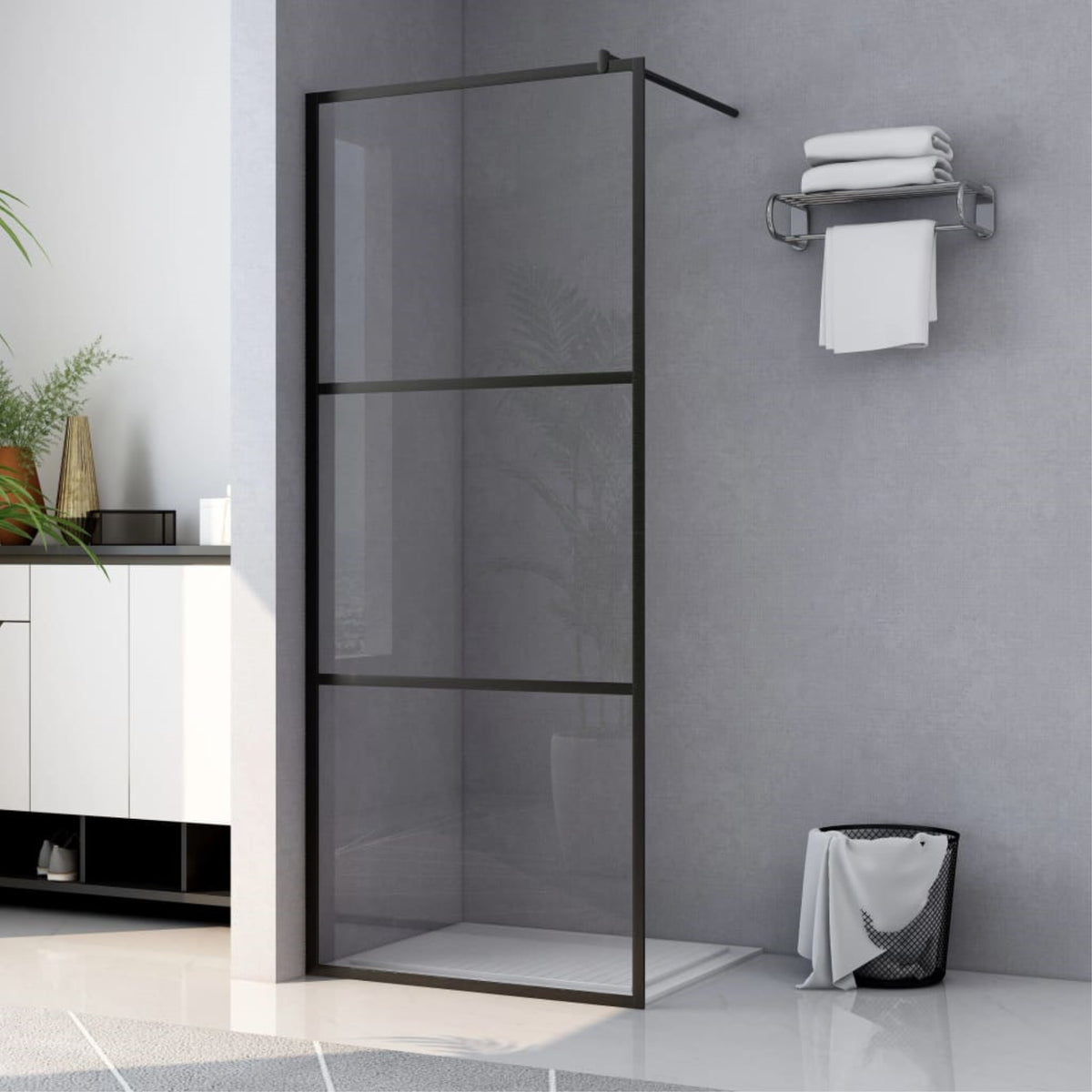 Vidaxl Walk-In Shower Wall With Clear Esg Glass Black 39.4'X76.8'