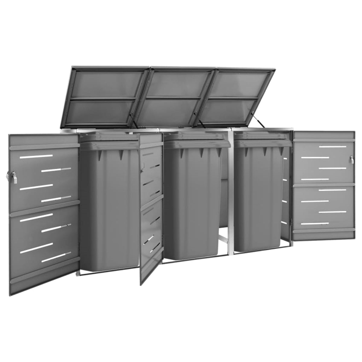 Vidaxl Triple Wheelie Bin Shed 81.5'X30.5'X45.3' Stainless Steel