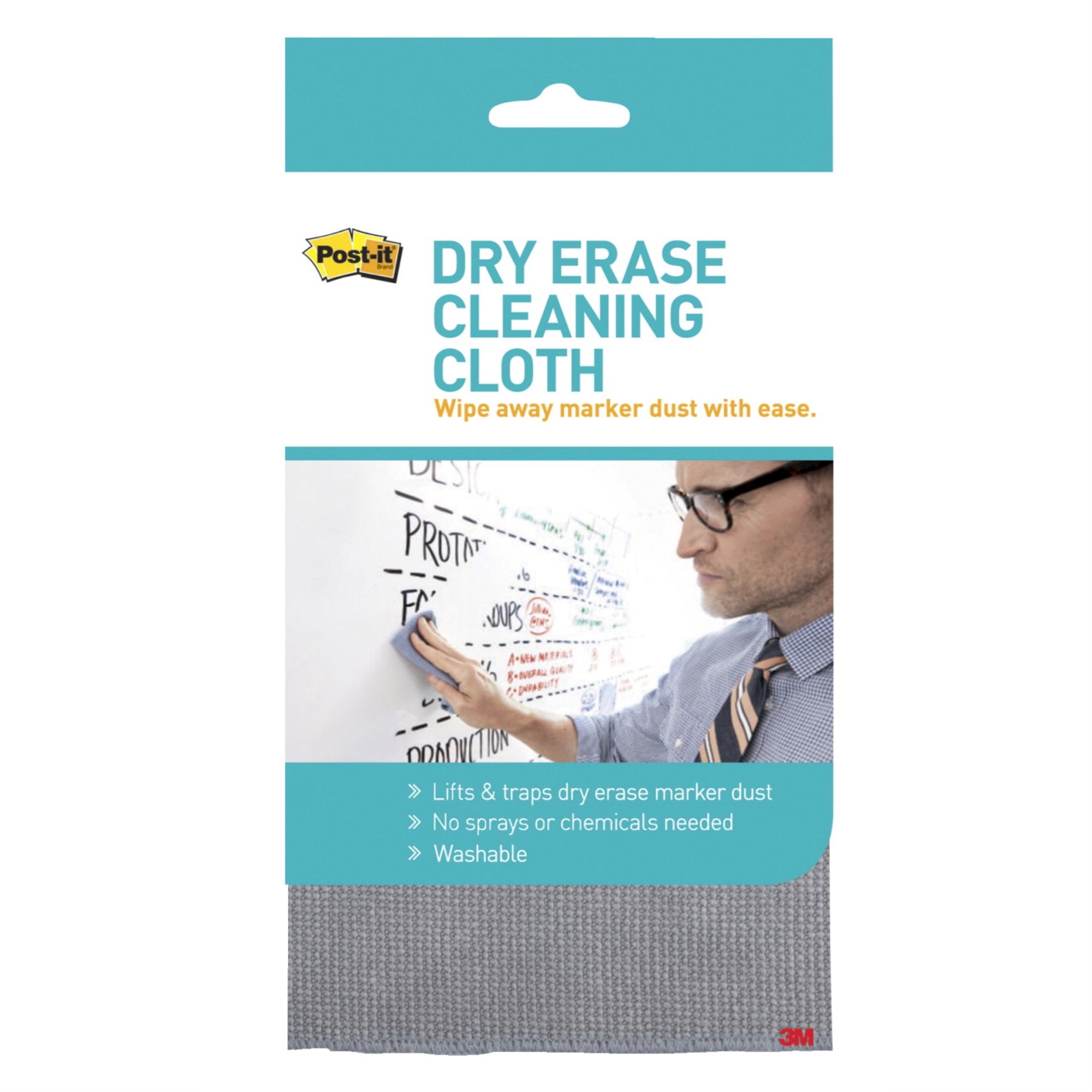 Post-It Dry Erase Cleaning Cloth, 10-5/8 X 10-5/8 Inches, Washable, Gray