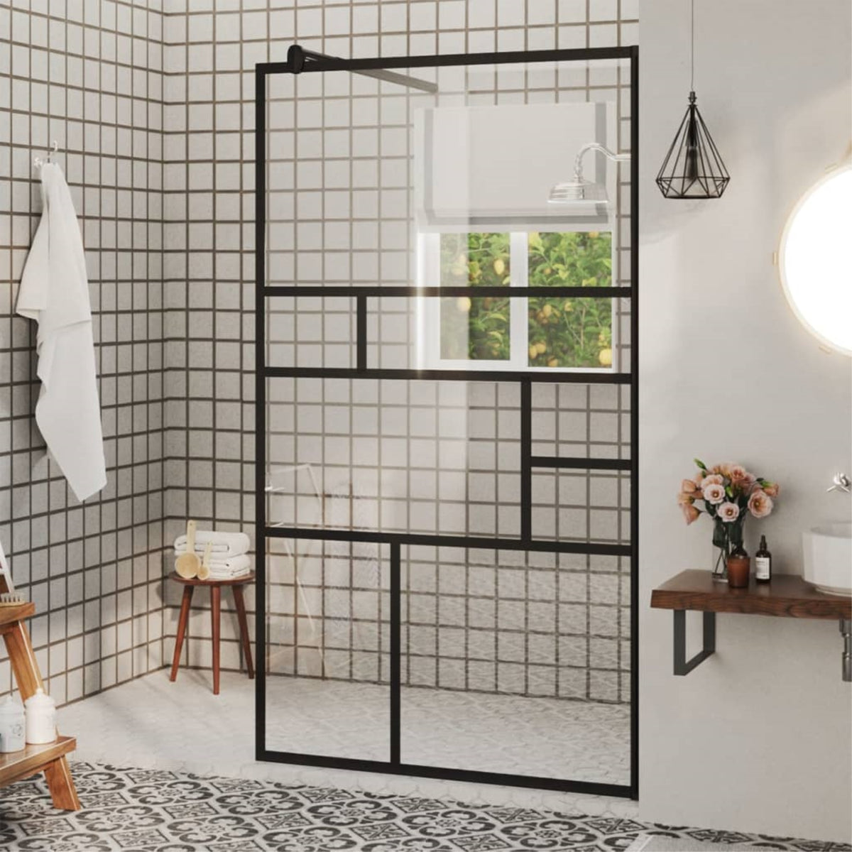 Vidaxl Walk-In Shower Wall With Clear Esg Glass 35.4'X76.8' Black