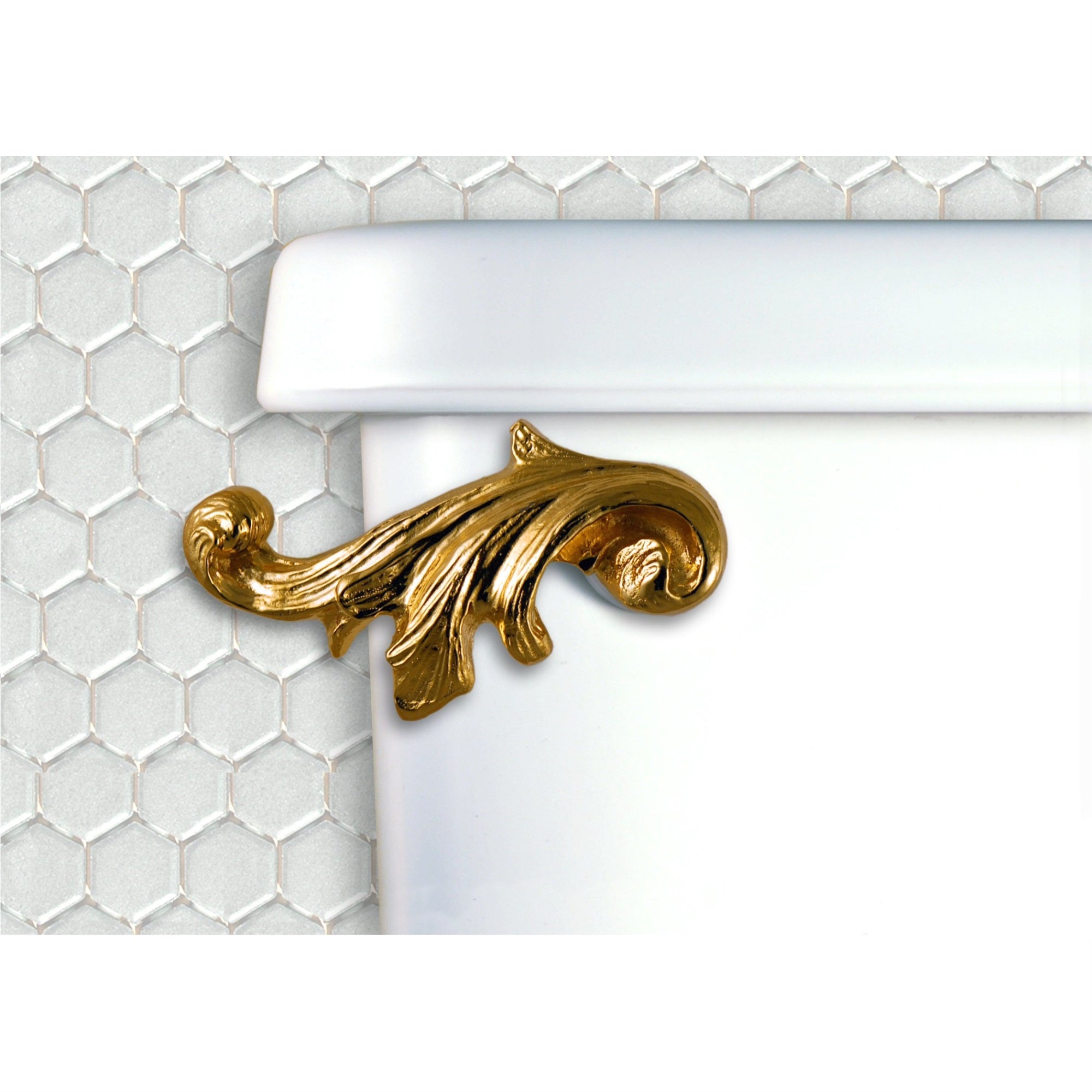 Acanthus Leaf Toilet Flush Handle Front Mount in Gold Finish