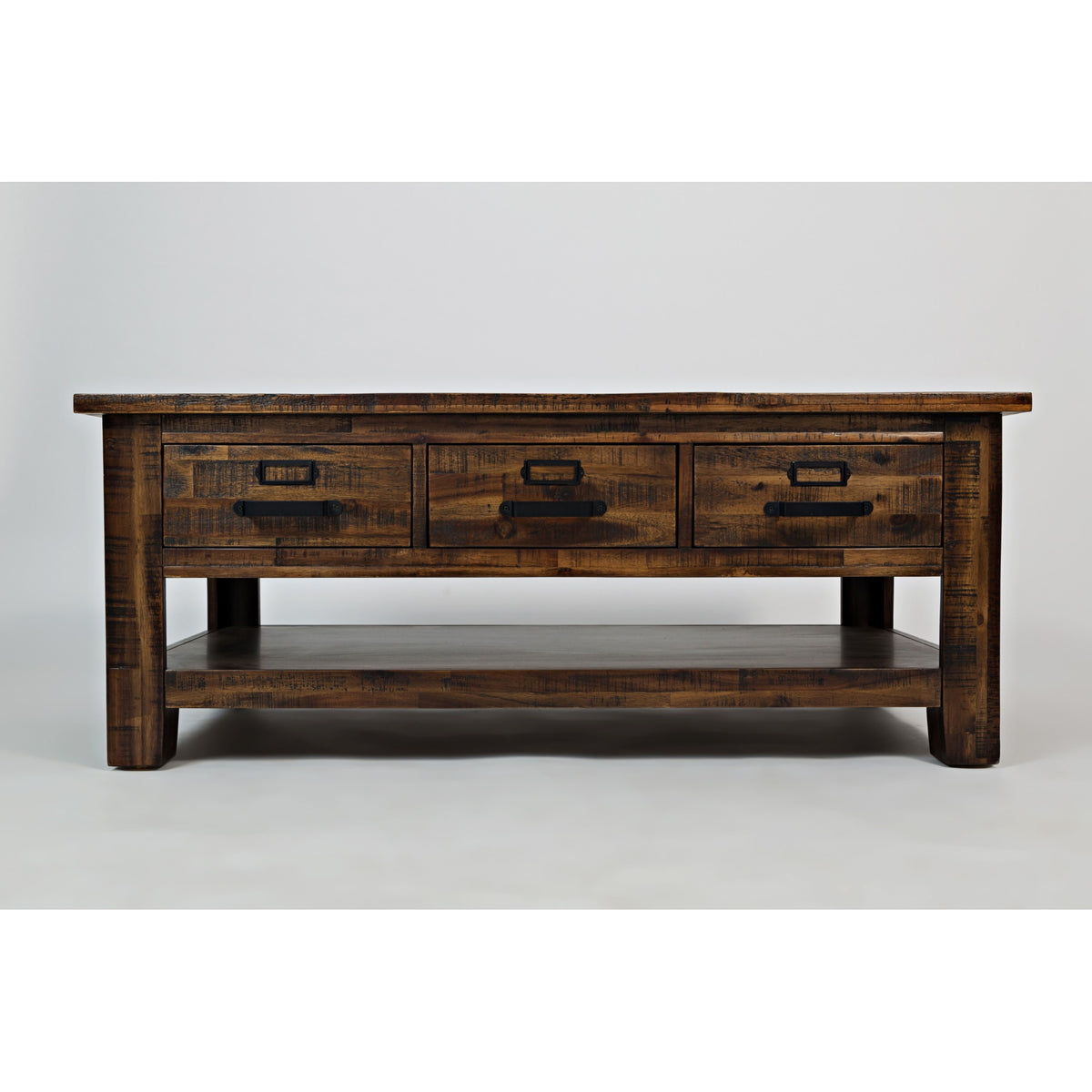 Cannon Valley Distressed Industrial Three Drawer 48' Coffee Table