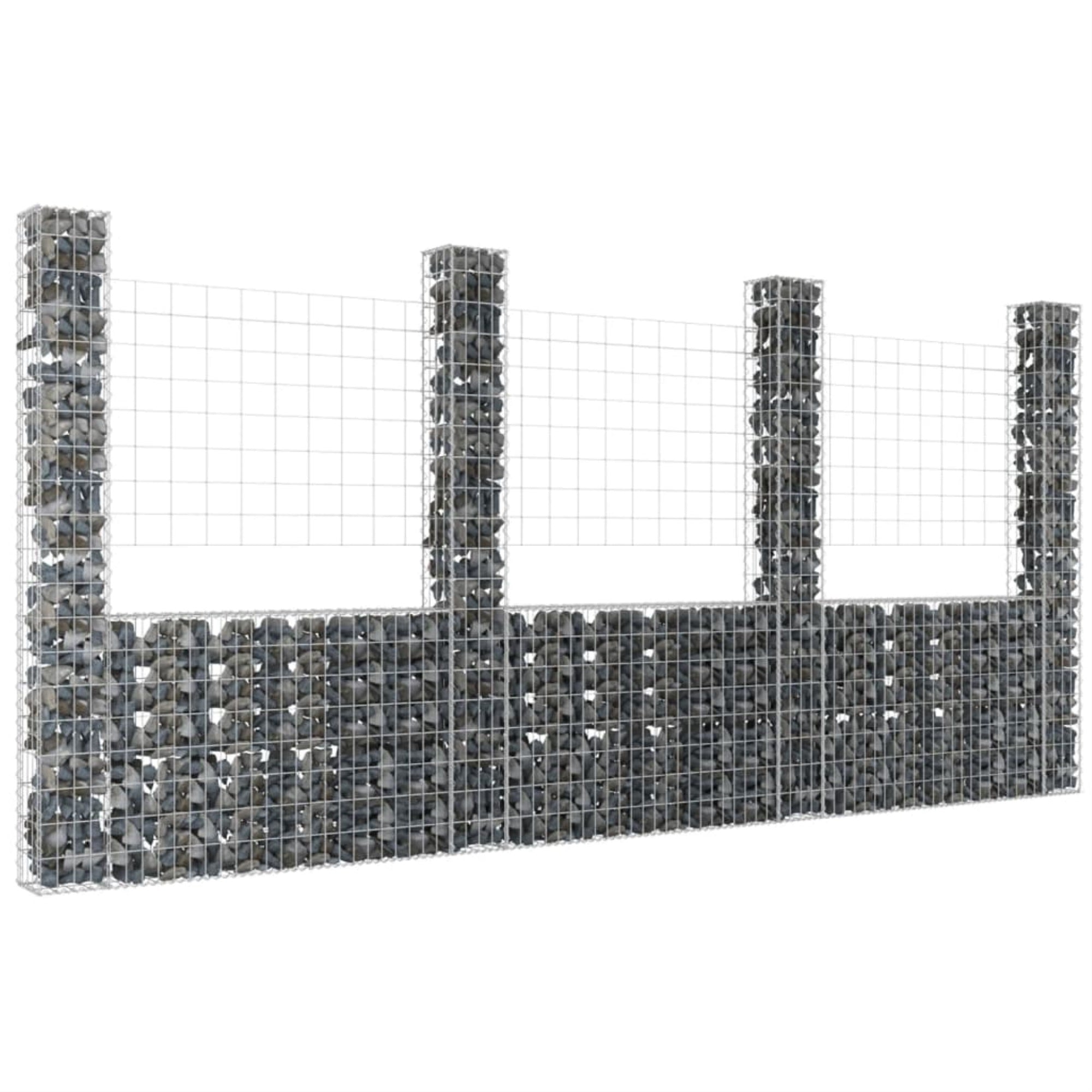 Vidaxl U-Shape Gabion Basket With 4 Posts Iron 149.6'X7.9'X78.7'