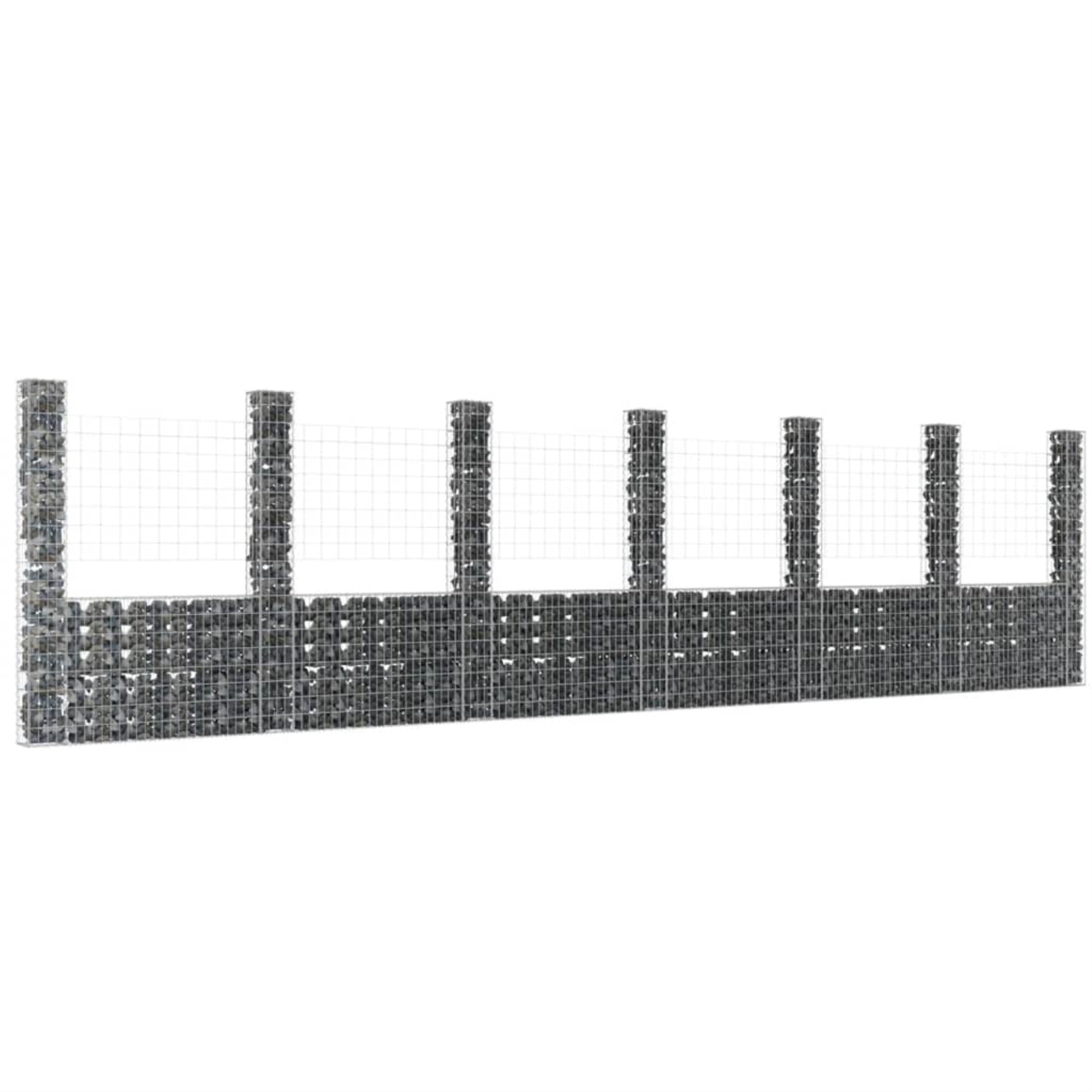 Vidaxl U-Shape Gabion Basket With 7 Posts Iron 291.3'X7.9'X78.7'