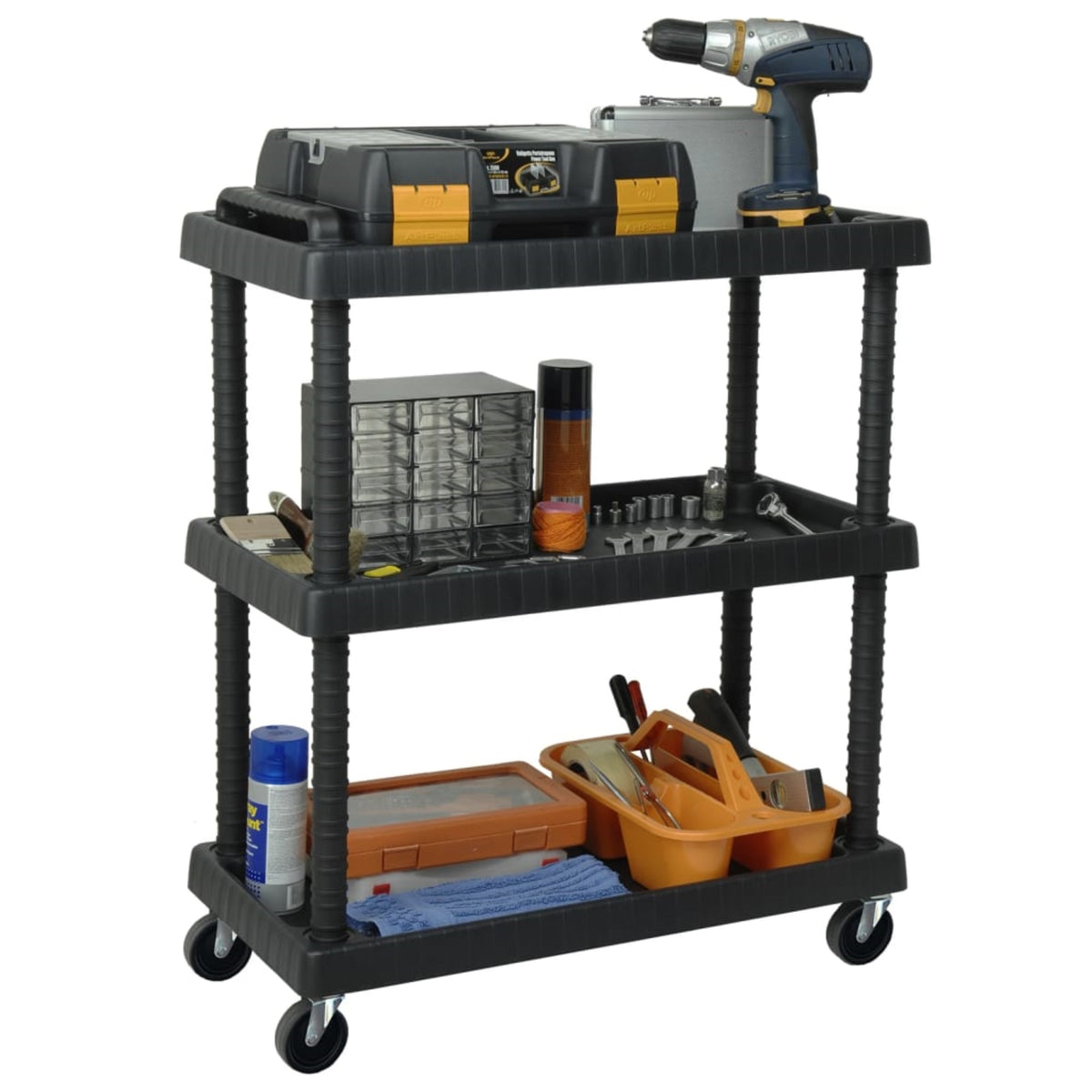 Vidaxl 3-Tier Workshop Tool Trolley Black 29.5'X14.8'X36.2' Pp