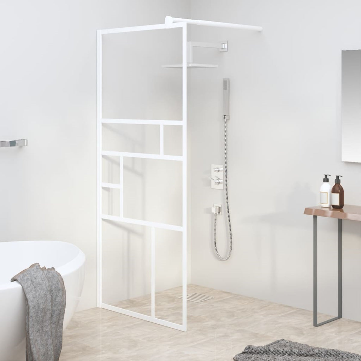 Vidaxl Walk-In Shower Wall 35.4'X76.8' Esg Glass White