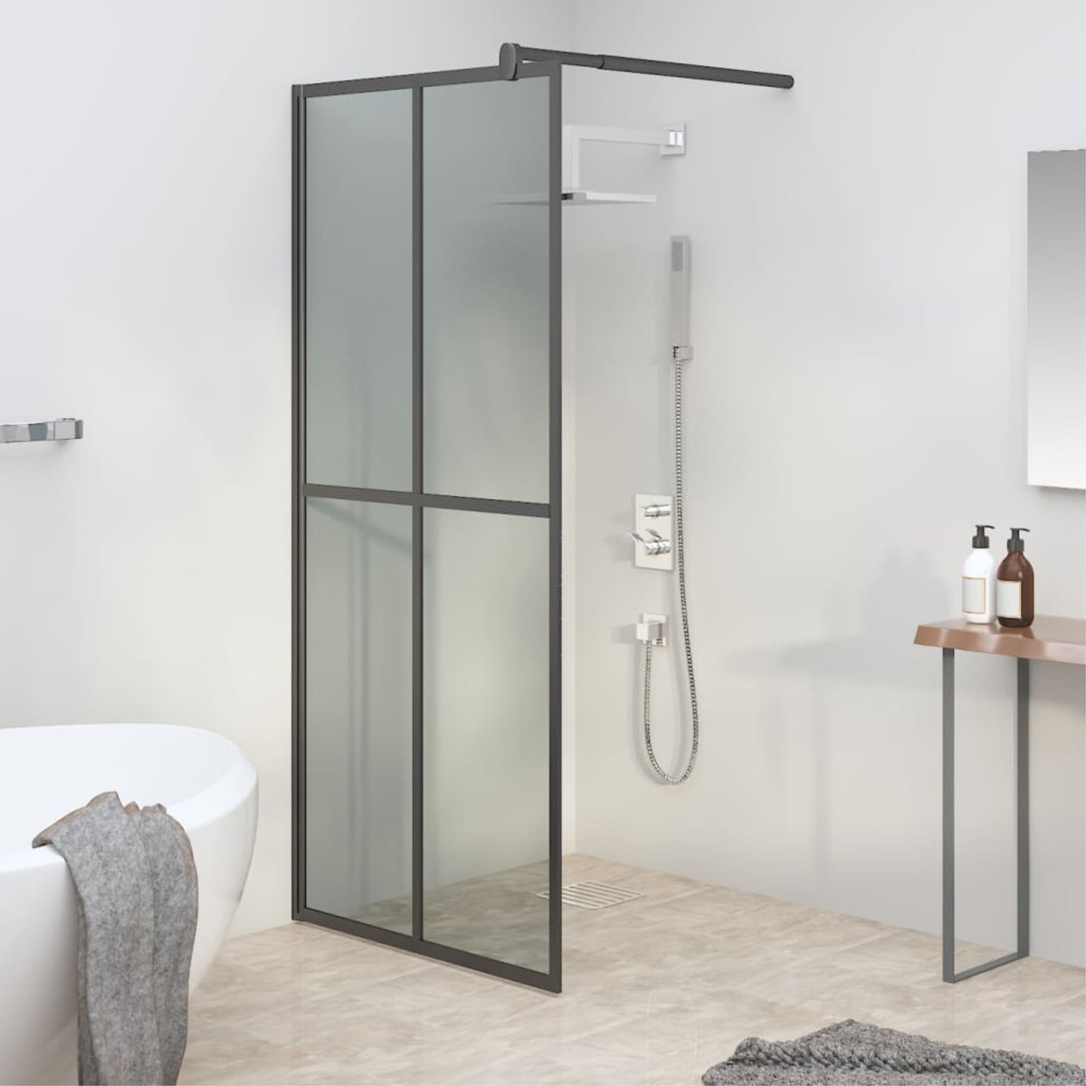 Vidaxl Walk-In Shower Screen 31.5'X76.8' Dark Tempered Glass