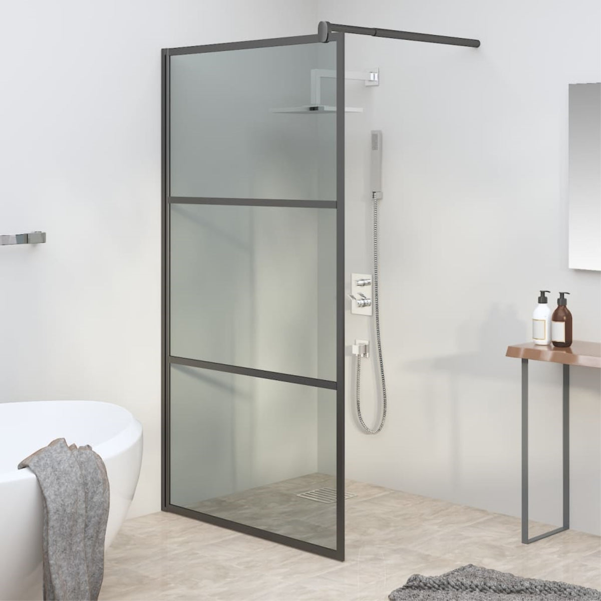 Vidaxl Walk-In Shower Wall 45.3'X76.8' Dark Esg Glass Black