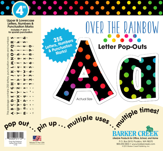 Barker Creek Letter Pop-Outs, 4 In, Rainbow