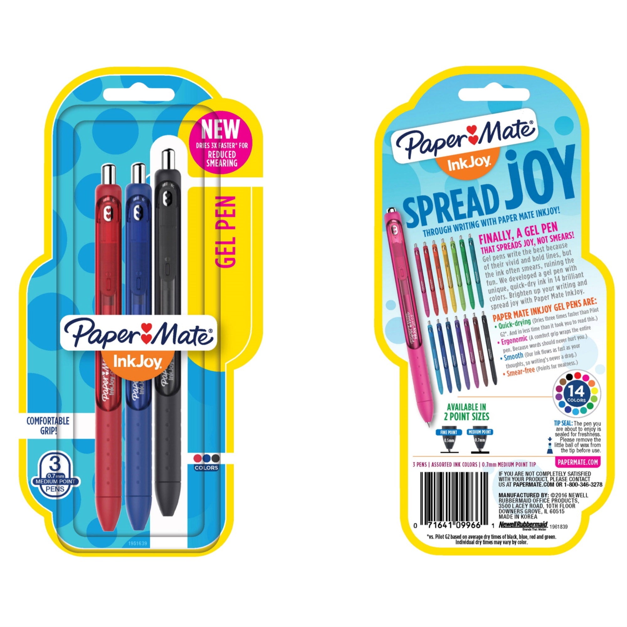 Paper Mate Inkjoy Gel Pen, 0.7 Mm, Assorted, Set Of 3