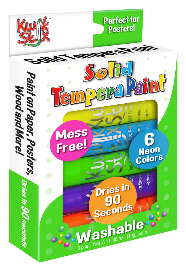 The Pencil Grip Kwik Stix Solid Tempera Paint, Assorted Neon Colors, Set Of 6