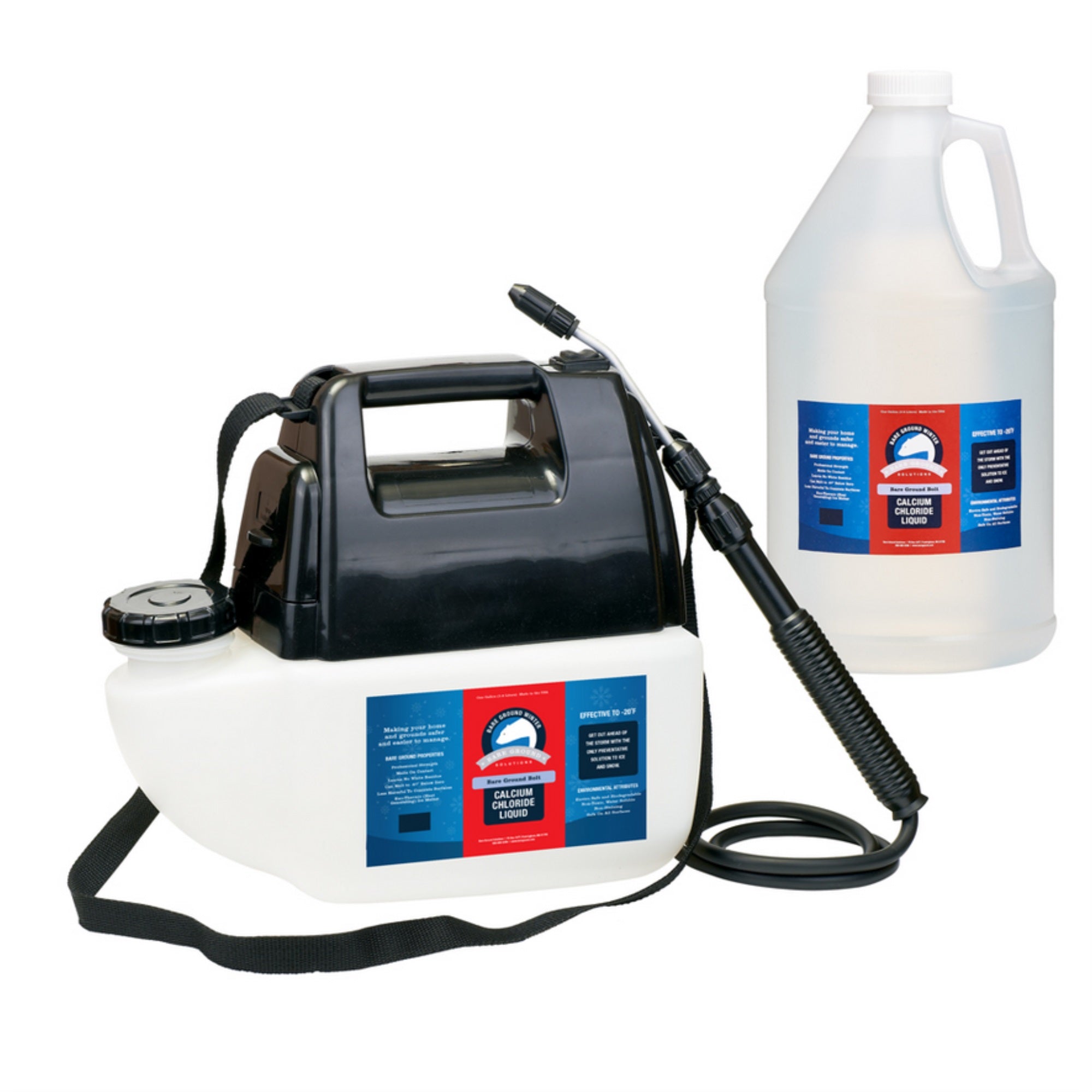 Battery powered sprayer w/ 1 gallon Bare Ground Bolt Calcium Chloride Liquid Deicer