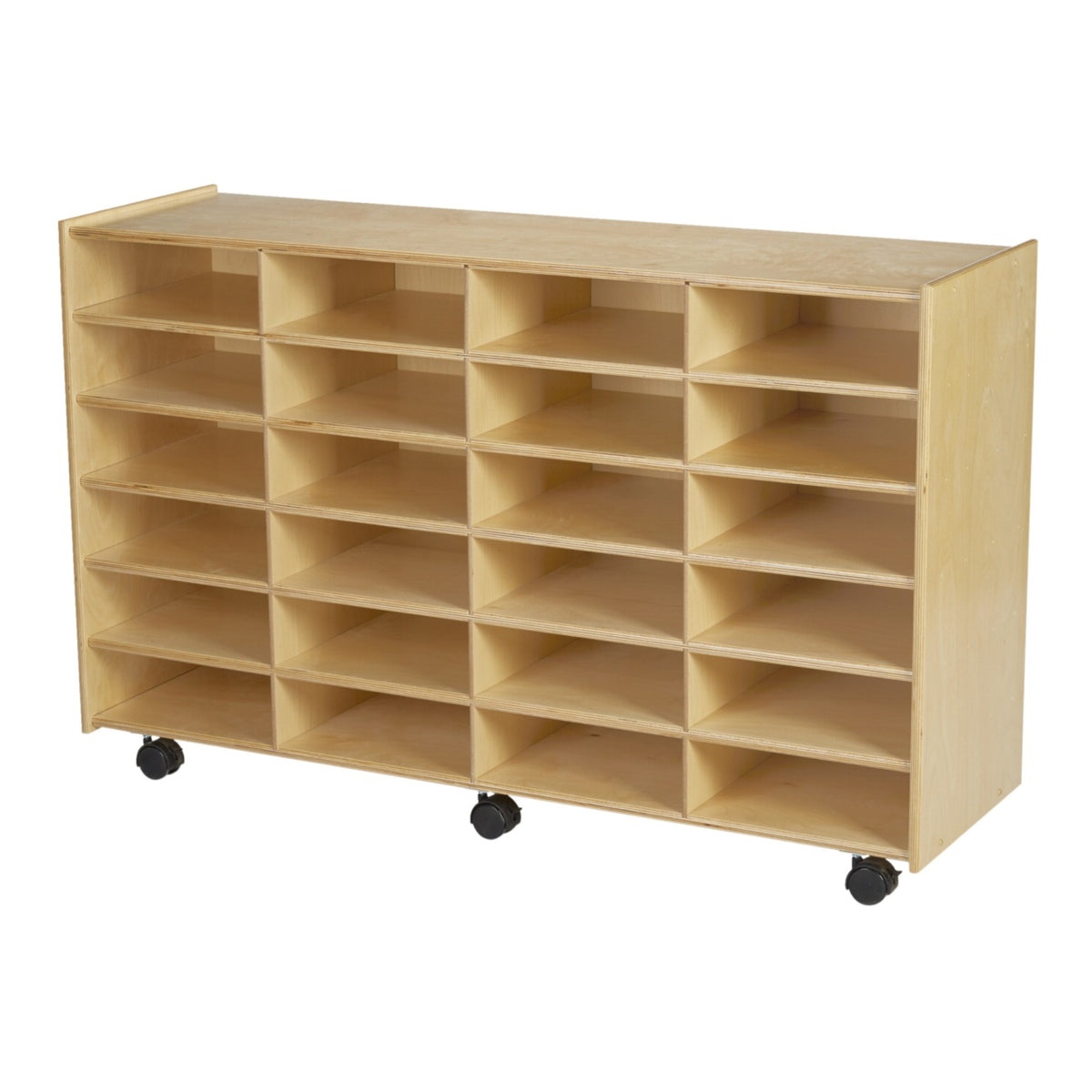 Childcraft Mobile Flat-Tray Cubby With Locking Casters, 47-3/4 X 14-1/4 X 30 Inches