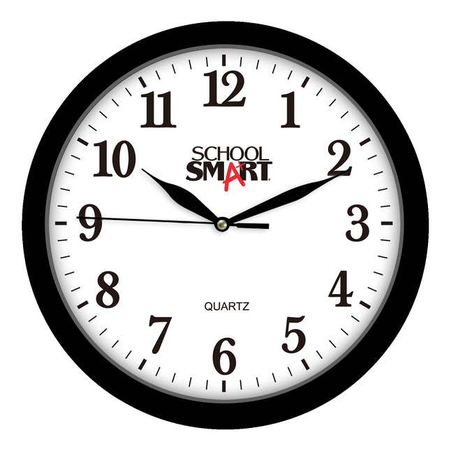 School Smart Silent Movement Wall Clock, 13 In White Dial/Black Frame