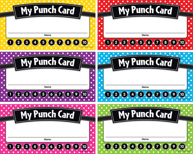 Teacher Created Resources Polka Dots Punch Cards, 5.75 In X 3 In, Pack Of 60