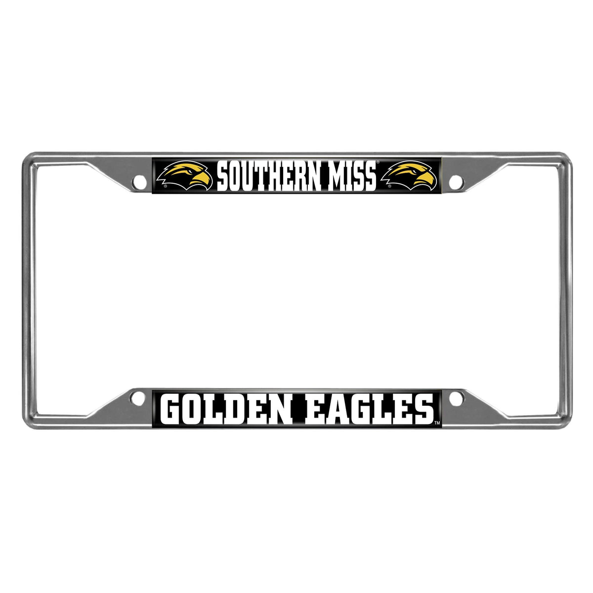 Southern Miss Golden Eagles Chrome Metal License Plate Frame, 6.25In X 12.25In