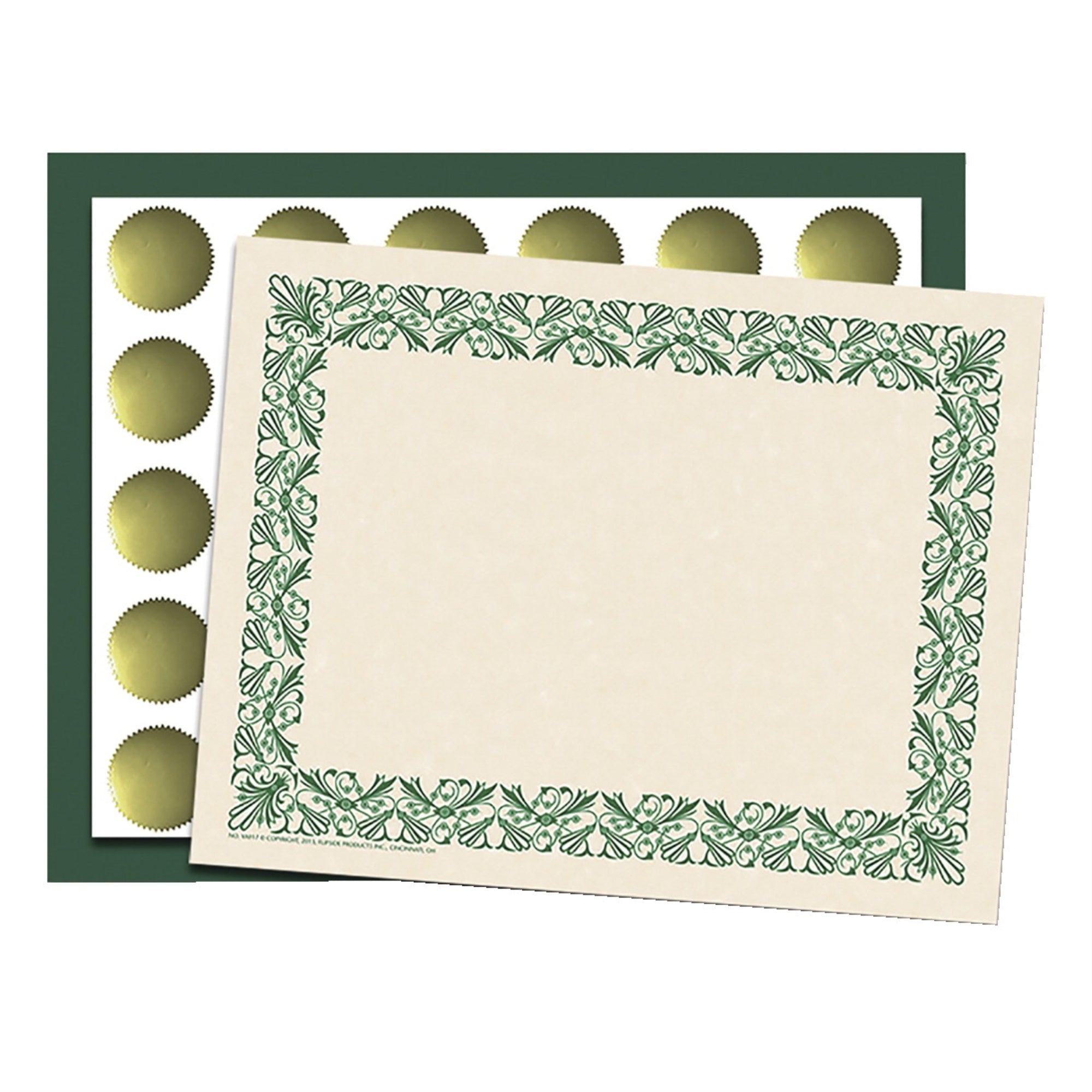 Haye'S Art Deco Certificate Set With 50 Bordered Papers, 30 Folder And 30 Seals, Green