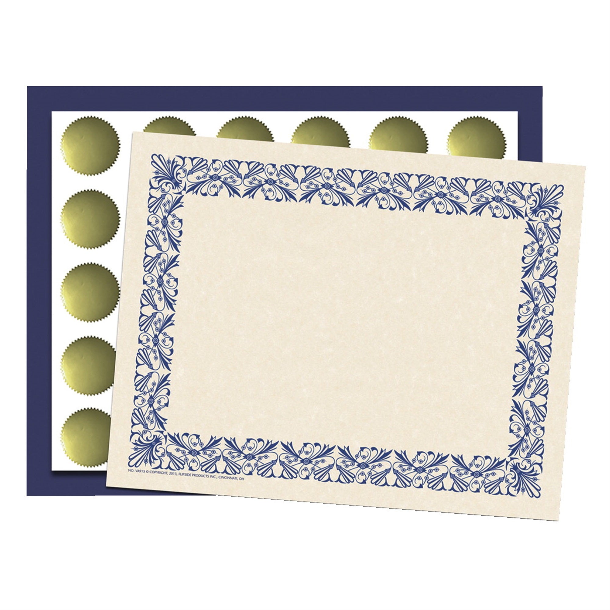 Haye'S Art Deco Certificate Set With 50 Bordered Papers, 30 Folder And 30 Seals, Blue