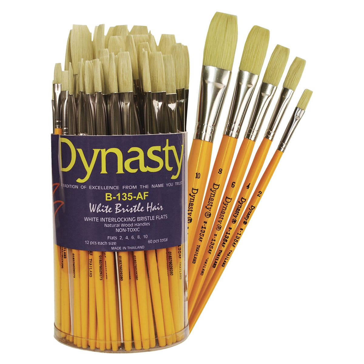 Dynasty Canister B-135-Af White Bristle Hair Canister, Assorted Sizes, Flats, Set Of 60