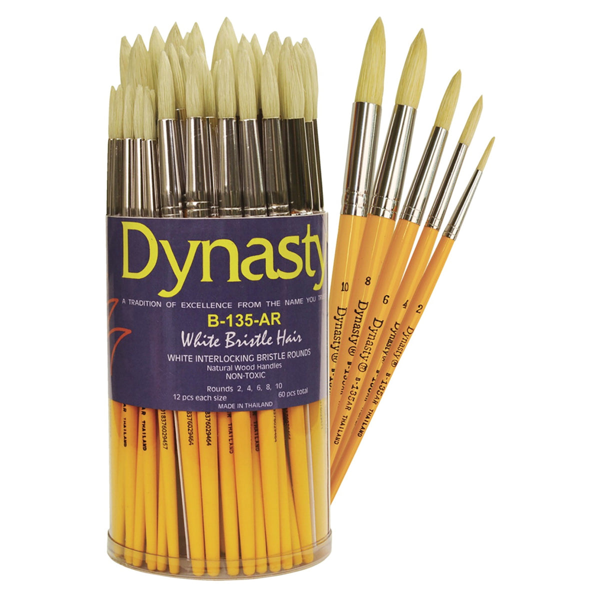 Dynasty Canister B-135-Ar White Bristle Hair Canister, Assorted Sizes, Rounds, Set Of 60