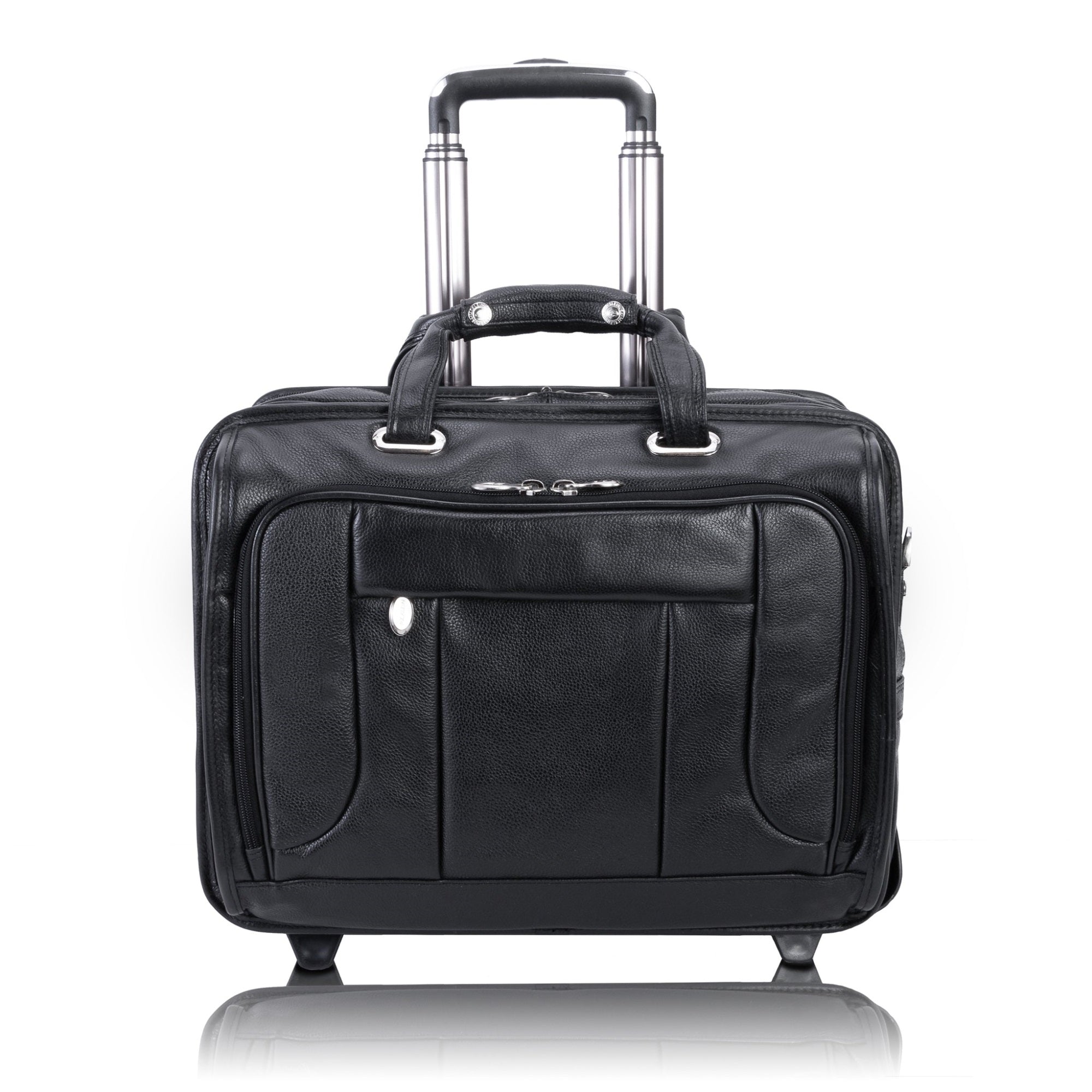 S Series | West Town | 17 Leather Fly-Through Checkpoint-Friendly Patented Detachable -Wheeled Laptop Briefcase - Black