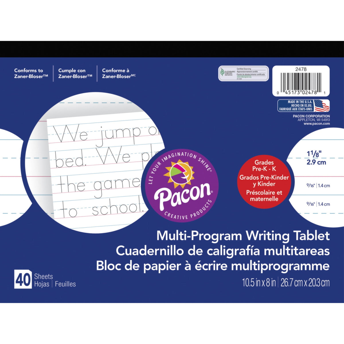 Pacon Multi-Program Handwriting Tablet, 10-1/2 X 8 Inches, Grade K, 40 Sheets