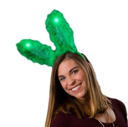 Green on Green Light Up  Bunny Ears
