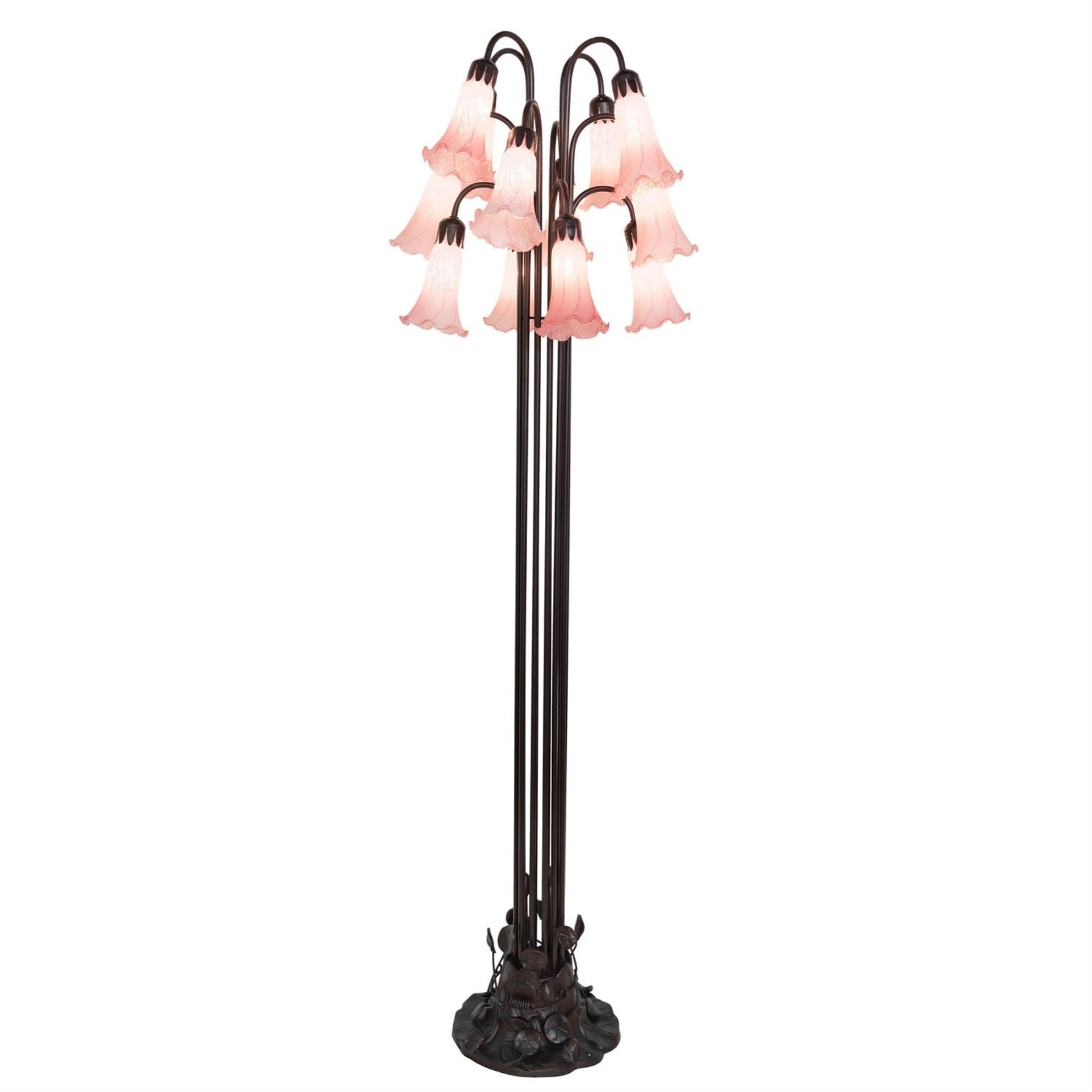 63' High Pink Tiffany Pond Lily 12 Lt Floor Lamp