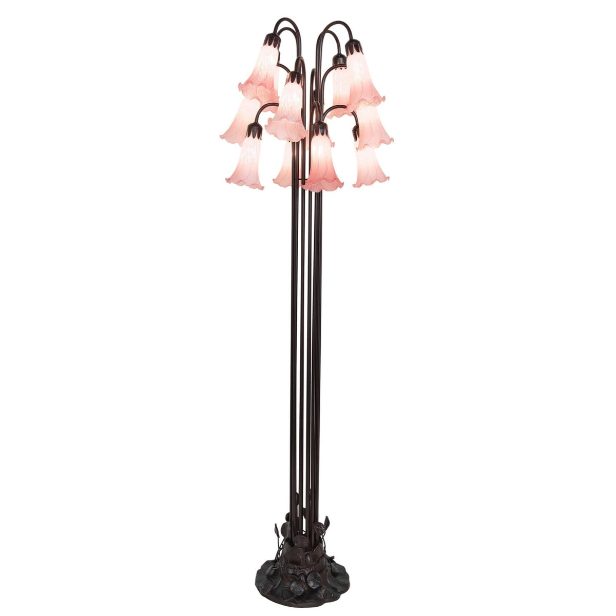 63' High Pink Tiffany Pond Lily 12 Lt Floor Lamp