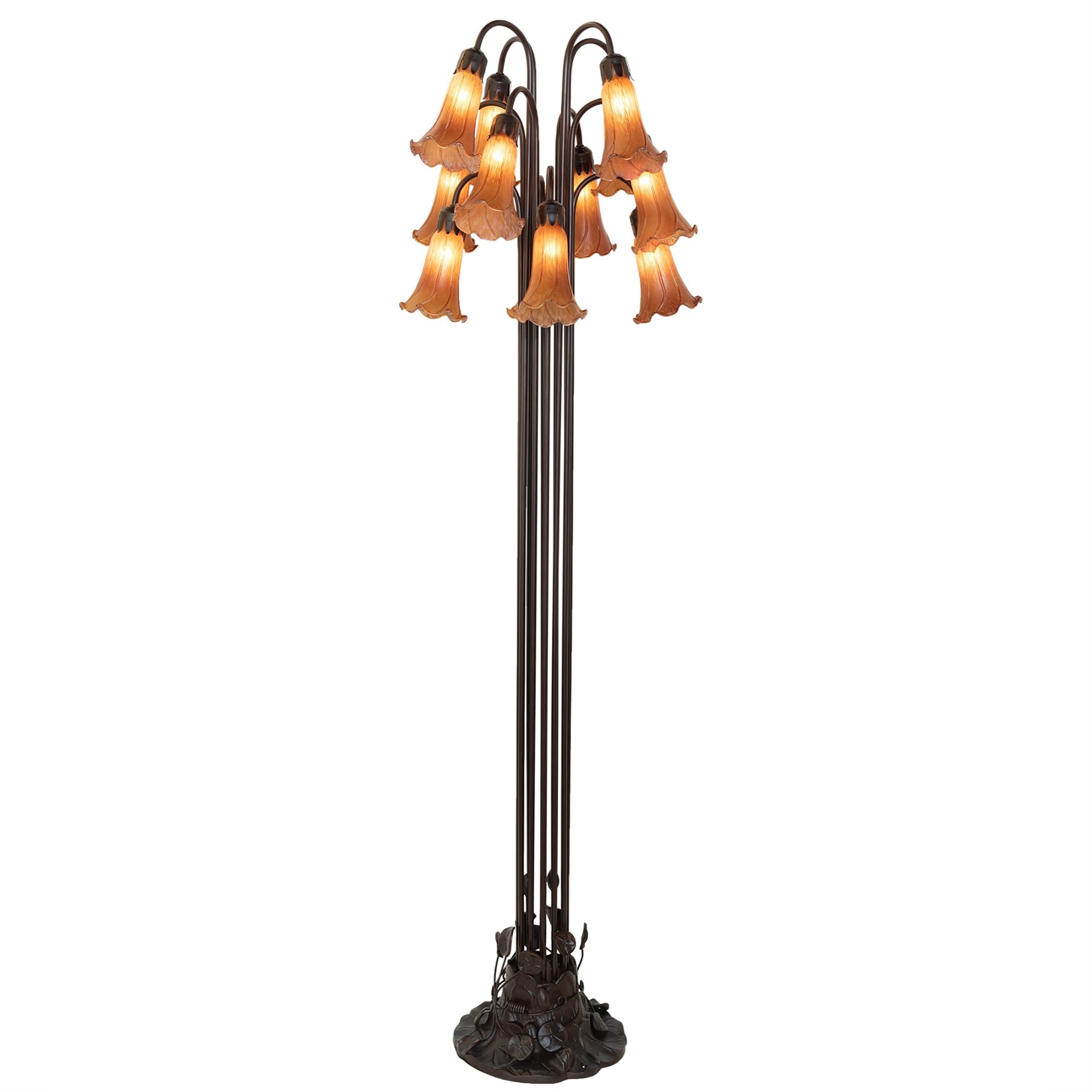 63' High Amber Tiffany Pond Lily 12 Lt Floor Lamp