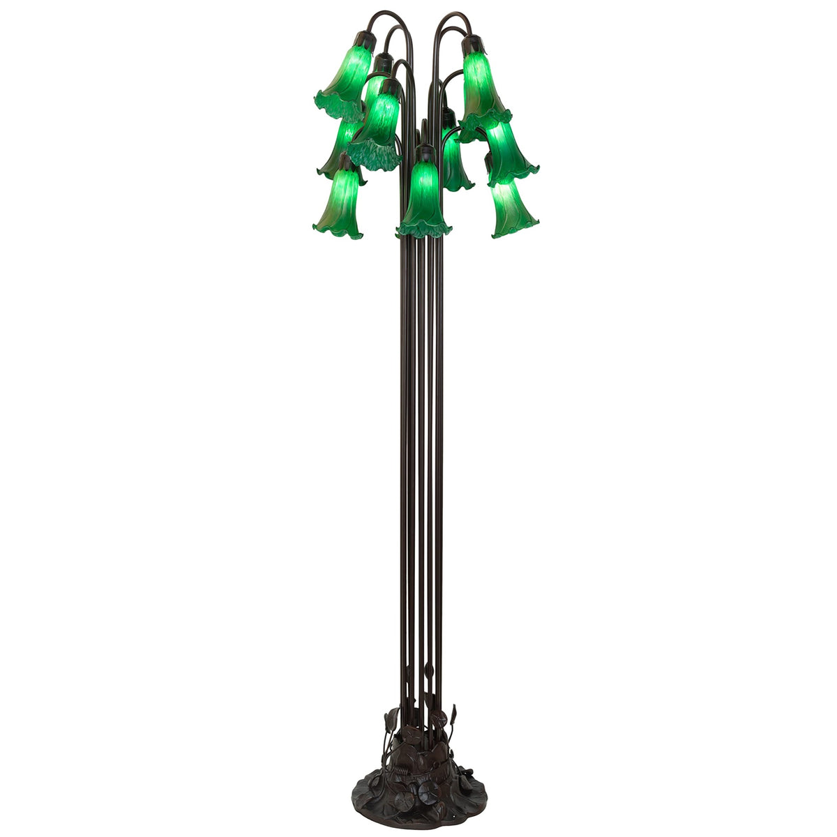 63' High Green Tiffany Pond Lily 12 Lt Floor Lamp