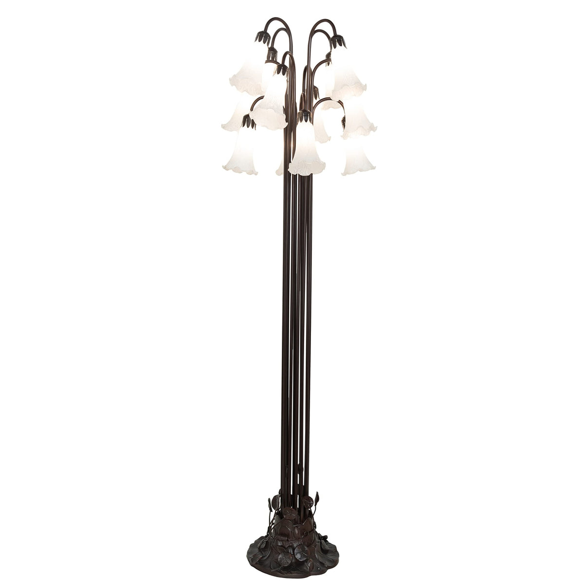 63' High White Tiffany Pond Lily 12 Lt Floor Lamp