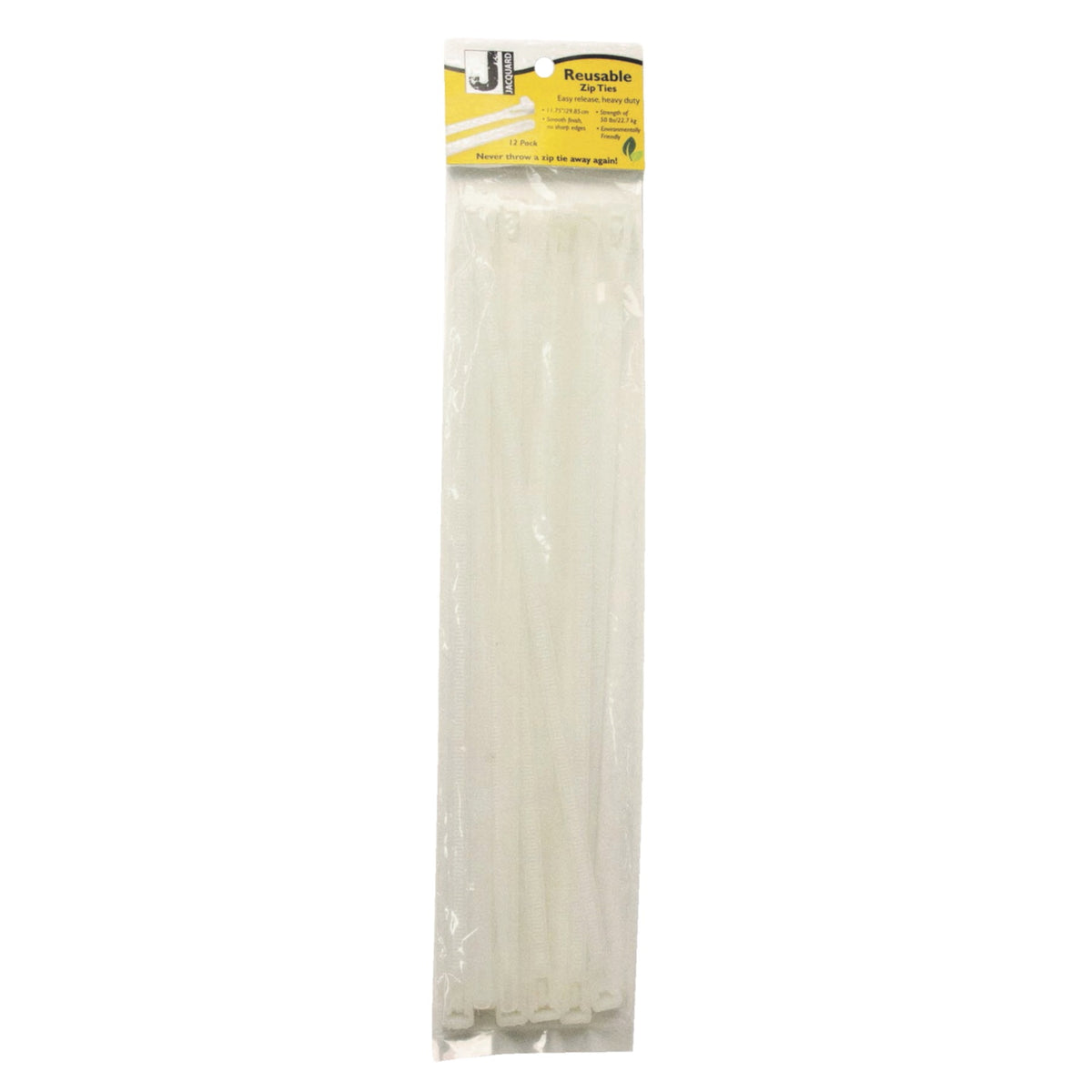 Jacquard Reusable Zip Ties, 11-3/4 Inches Long, White, Pack Of 100