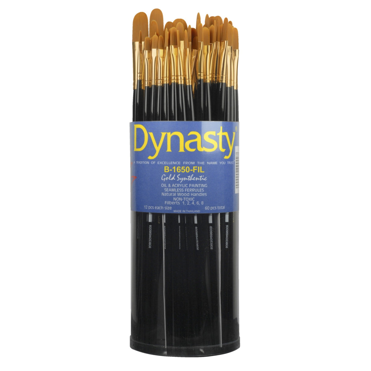 Dynasty  B-1650 Art Education Filbert Paint Brushes, Classroom Cylinder, Set Of 60