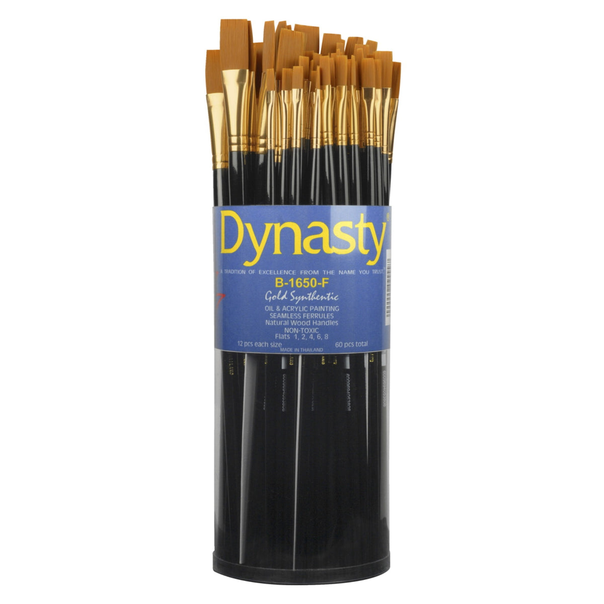 Dynasty B-1650 Art Education Flat Paint Brushes, Classroom Cylinder, Set Of 60