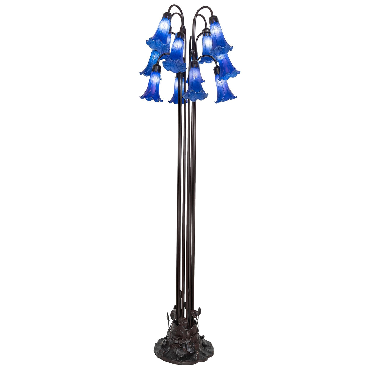 63' High Blue Tiffany Pond Lily 12 Lt Floor Lamp