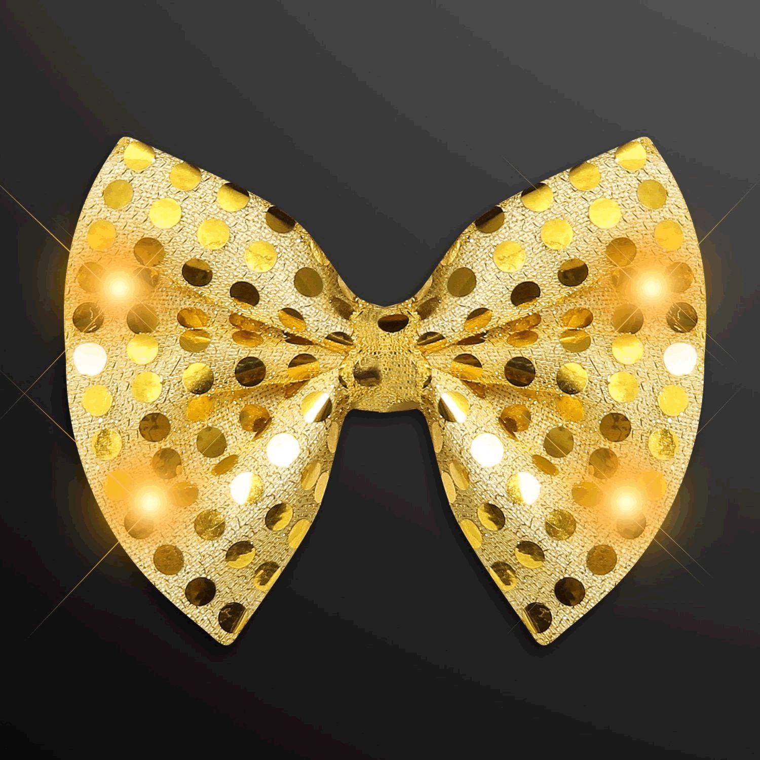 Gold Sequin Bow Tie with Amber LED Lights