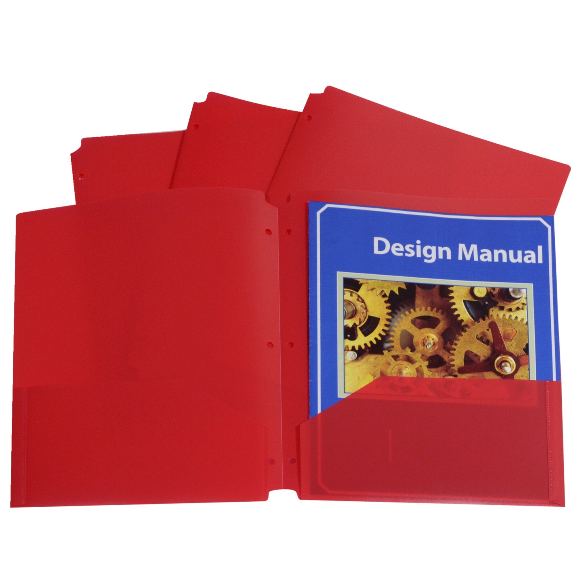 C-Line Poly Portfolio Folder, 3-Hole Punch, 2-Pocket, Red, Pack Of 25