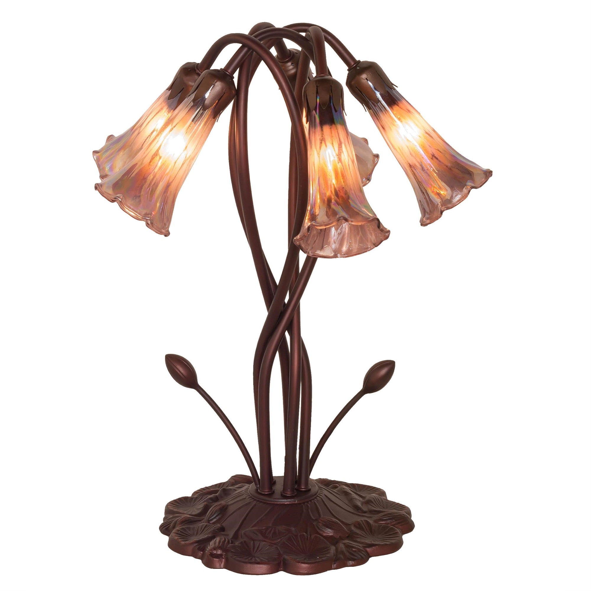17' High Purple Iridescent Tiffany Pond Lily 5 Light Accent Lamp