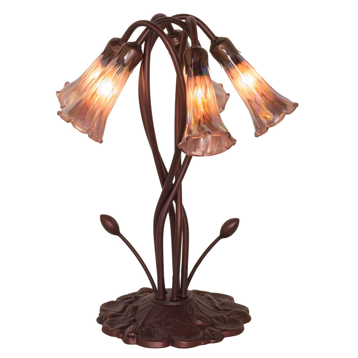 17' High Purple Iridescent Tiffany Pond Lily 5 Light Accent Lamp