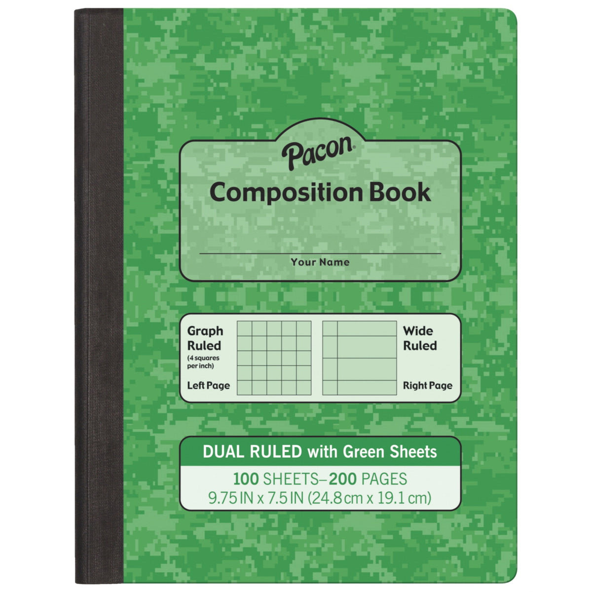 Pacon Dual Ruled Composition Book, Light Green, 9-3/4 X 7-1/2 Inches, 100 Sheets