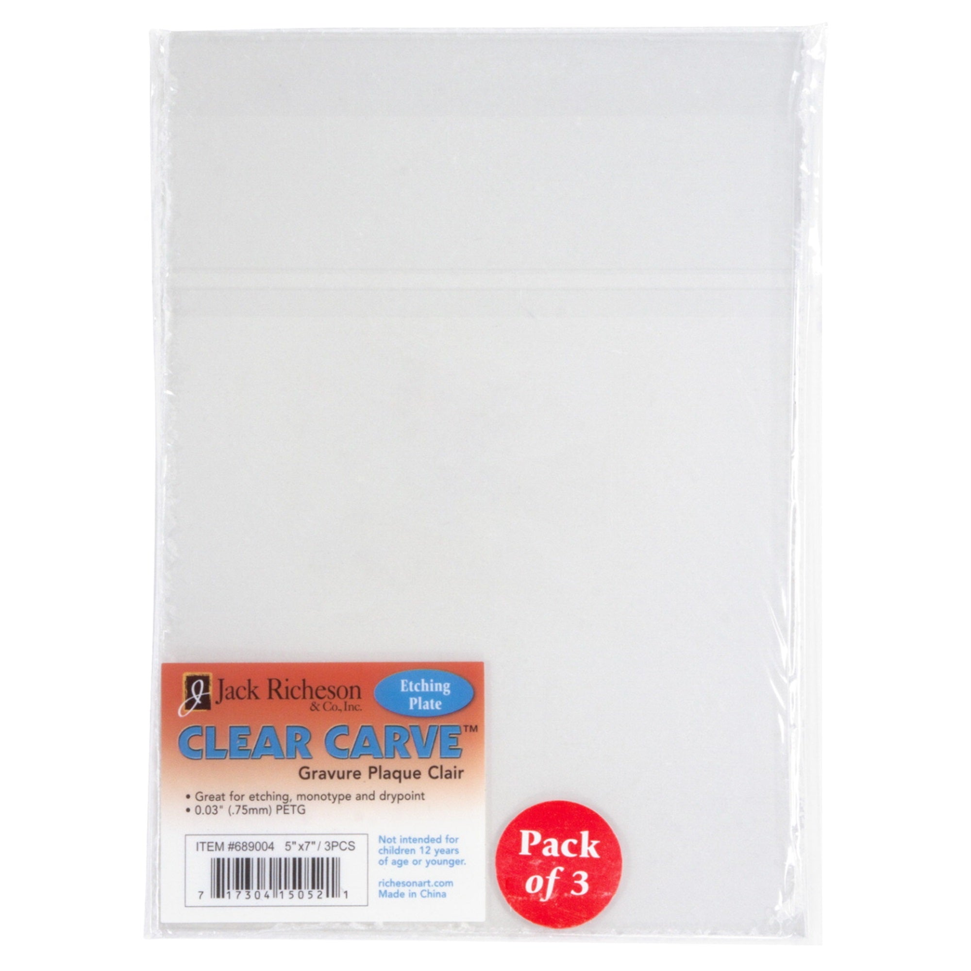 Jack Richeson Clear Carve Etch Plates, 5 X 7 Inches, Pack Of 3