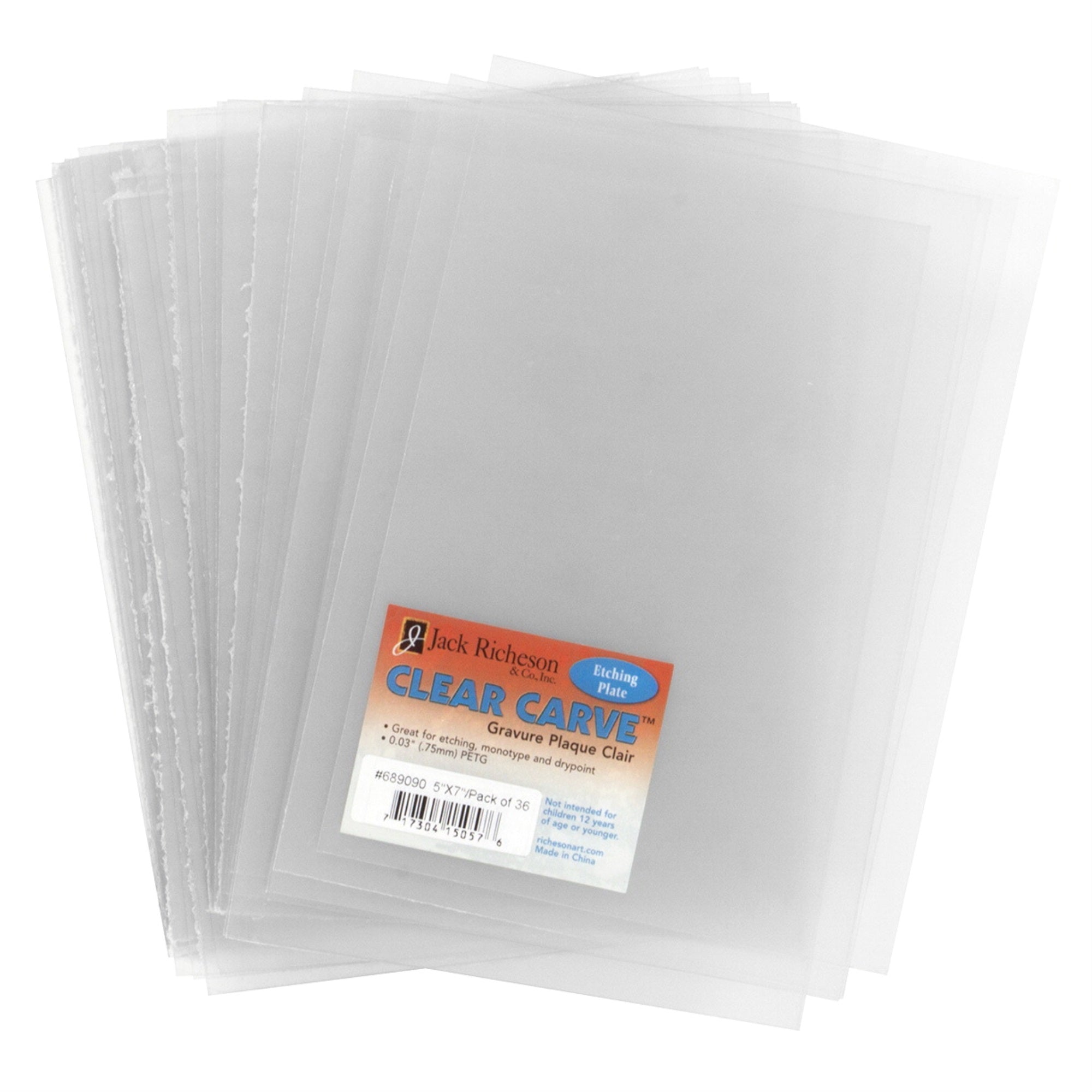 Jack Richeson Clear Carve Etch Plates, 5 X 7 Inches, Pack Of 36
