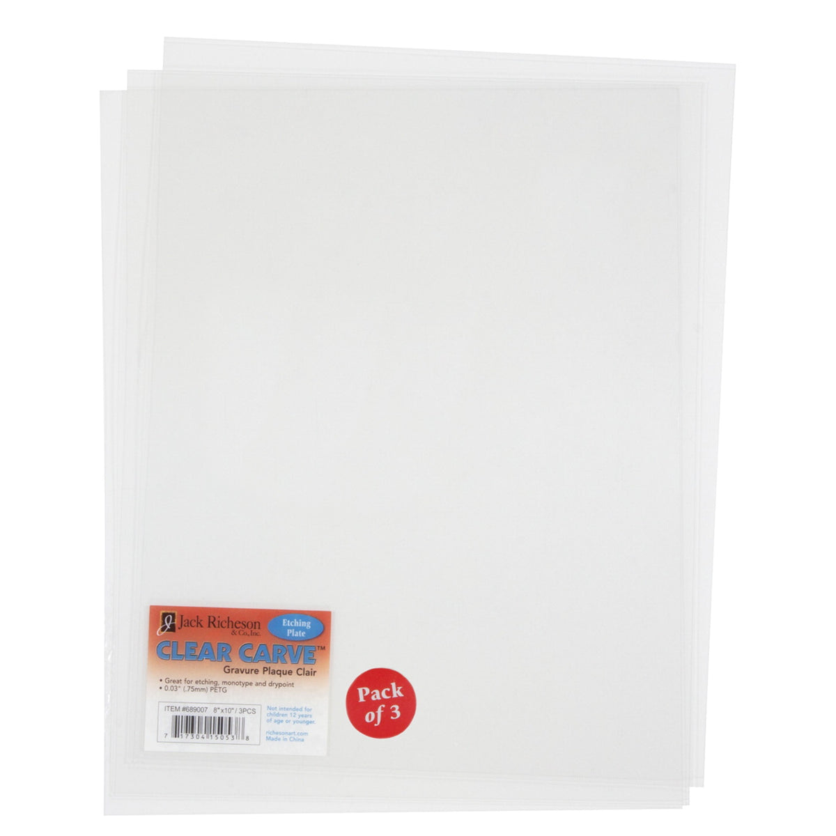 Jack Richeson Clear Carve Etch Plates, 8 X 10 Inches, Pack Of 3
