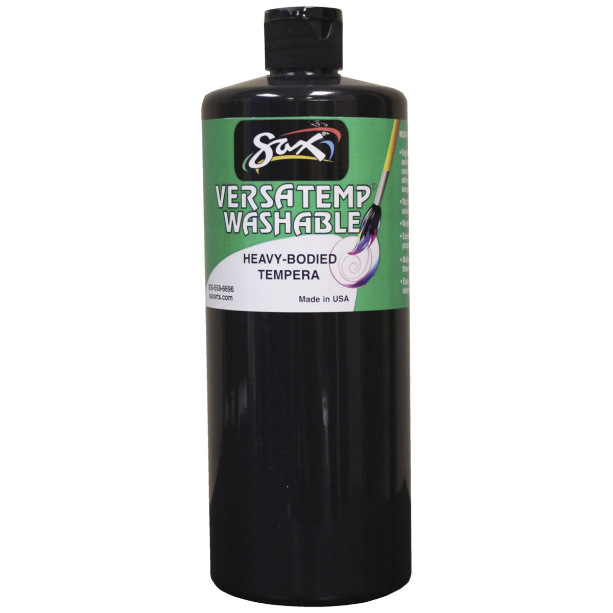 Sax Washable Versatemp Heavy Bodied Tempera Paint, Black, Quart